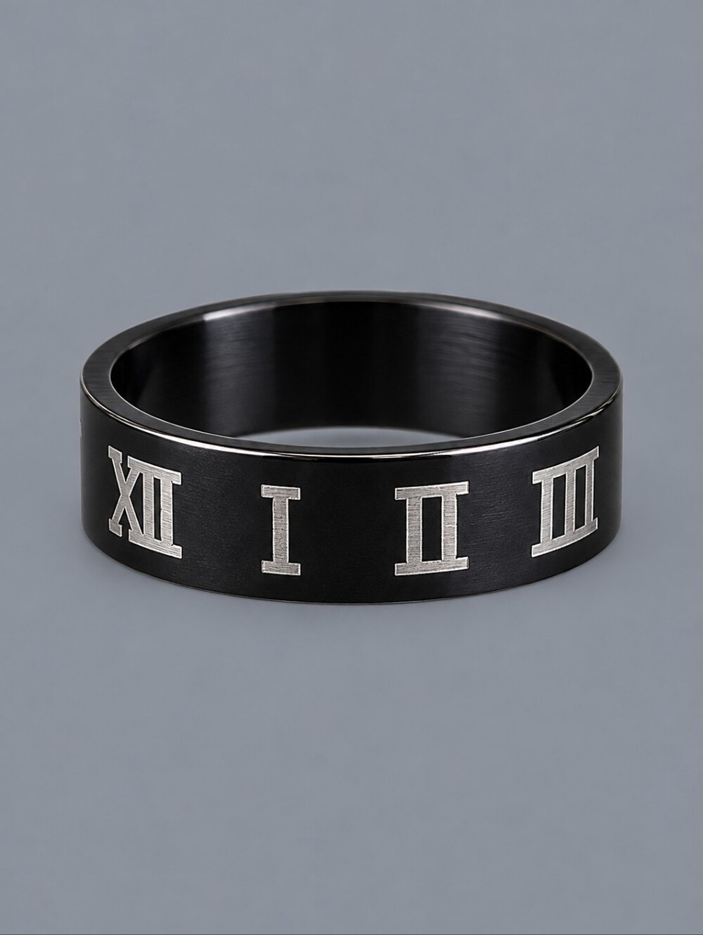 Black Roman Numerals Metal Wedding Band